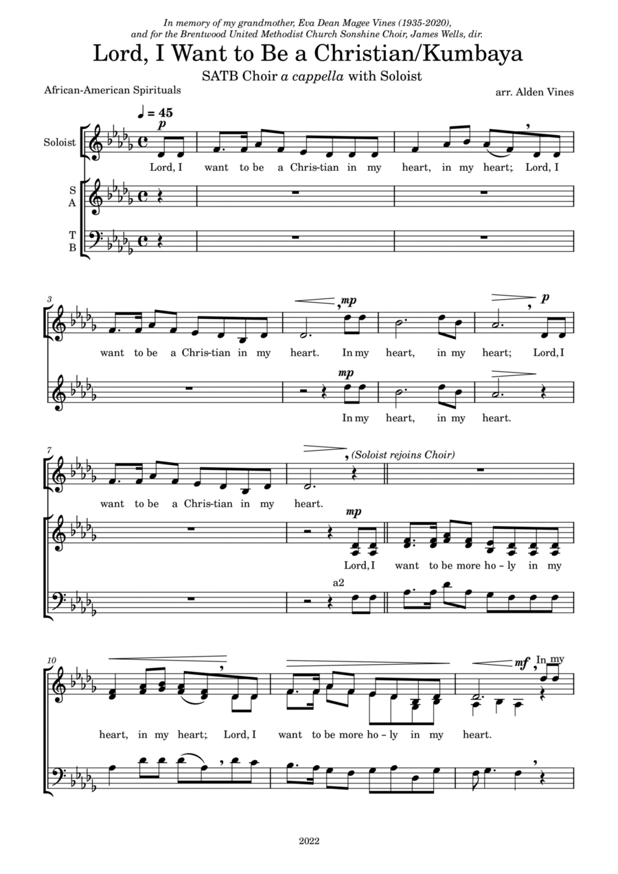 Lord, I Want to Be a Christian/Kumbaya 4-Part scores gallery preview page 1