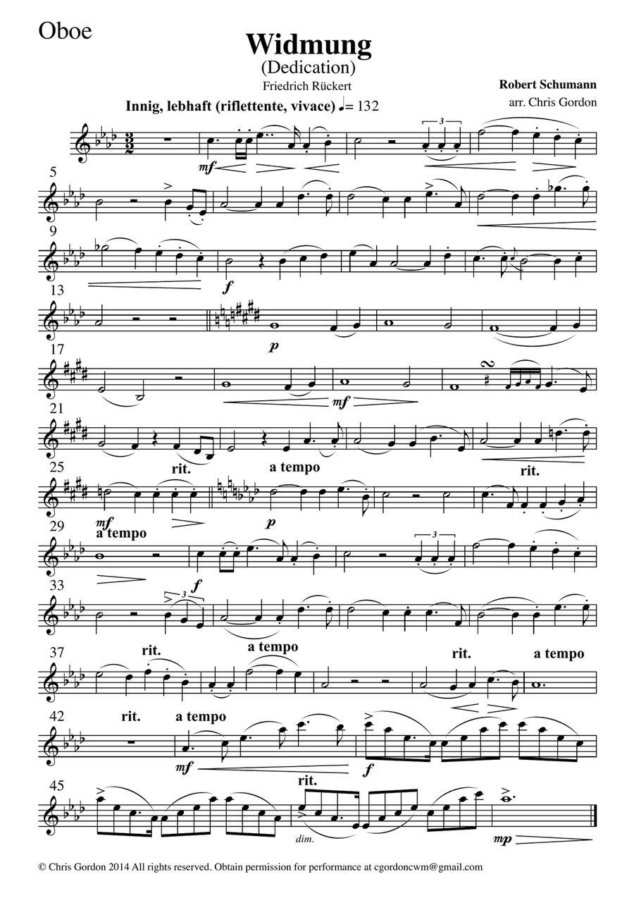 Robert Schumann: Dedication (Widmung) Song for high voice and chamber orchestra: SET OF PARTS Chamber Orchestra scores gallery preview page 1