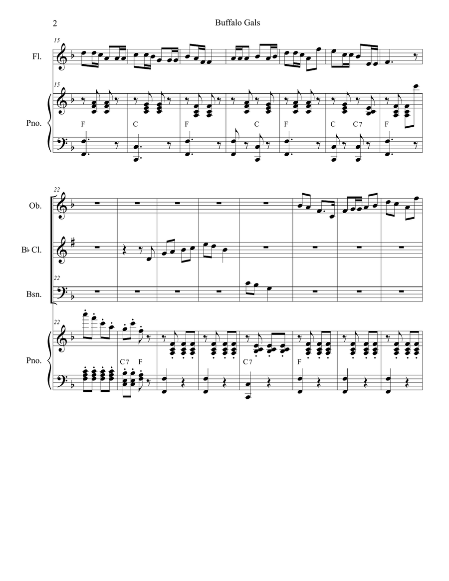 Buffalo Gals (for Woodwind Quartet and Piano) Woodwind Quartet scores gallery preview page 3