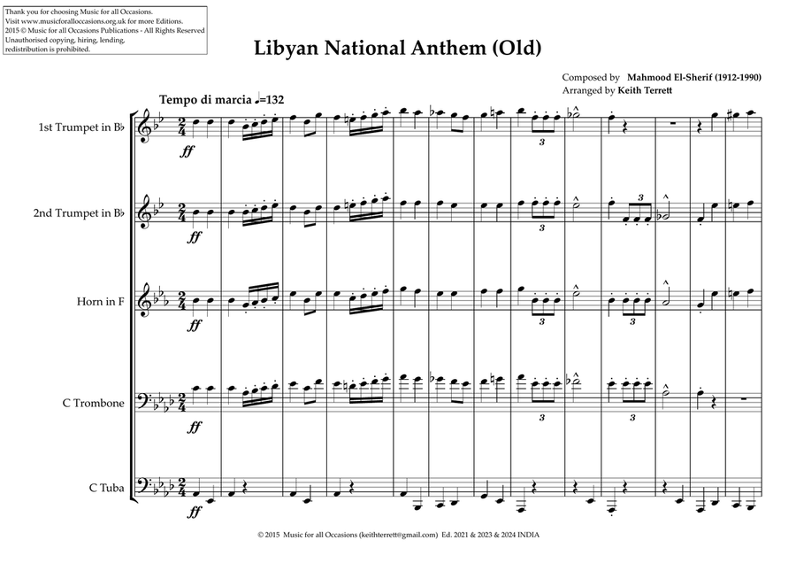 Libyan National Anthem for Brass Quintet (2011) (Old & New versions) Brass Quintet scores gallery preview page 2