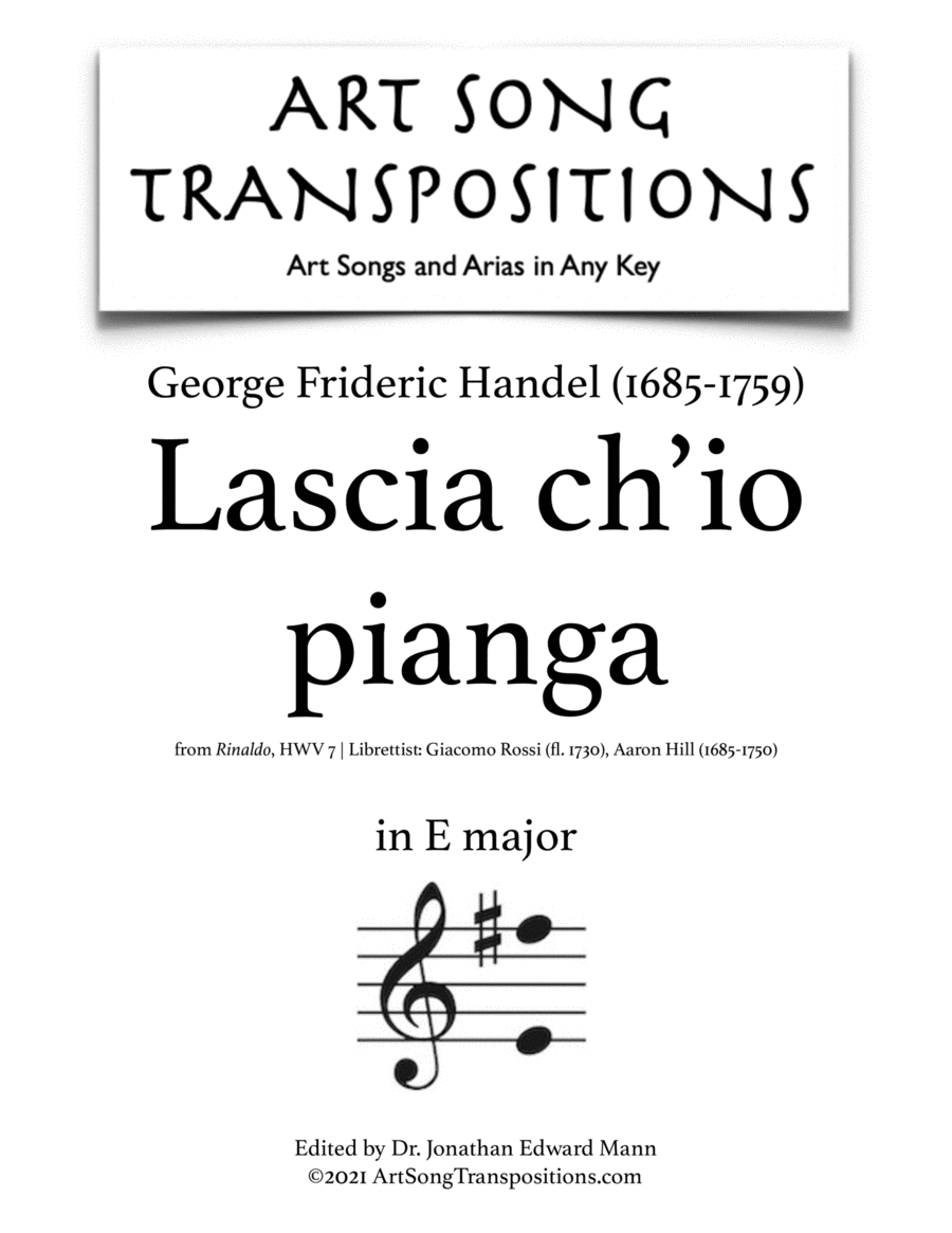 HANDEL: Lascia ch'io pianga (transposed to E major) Voice scores gallery preview page 1