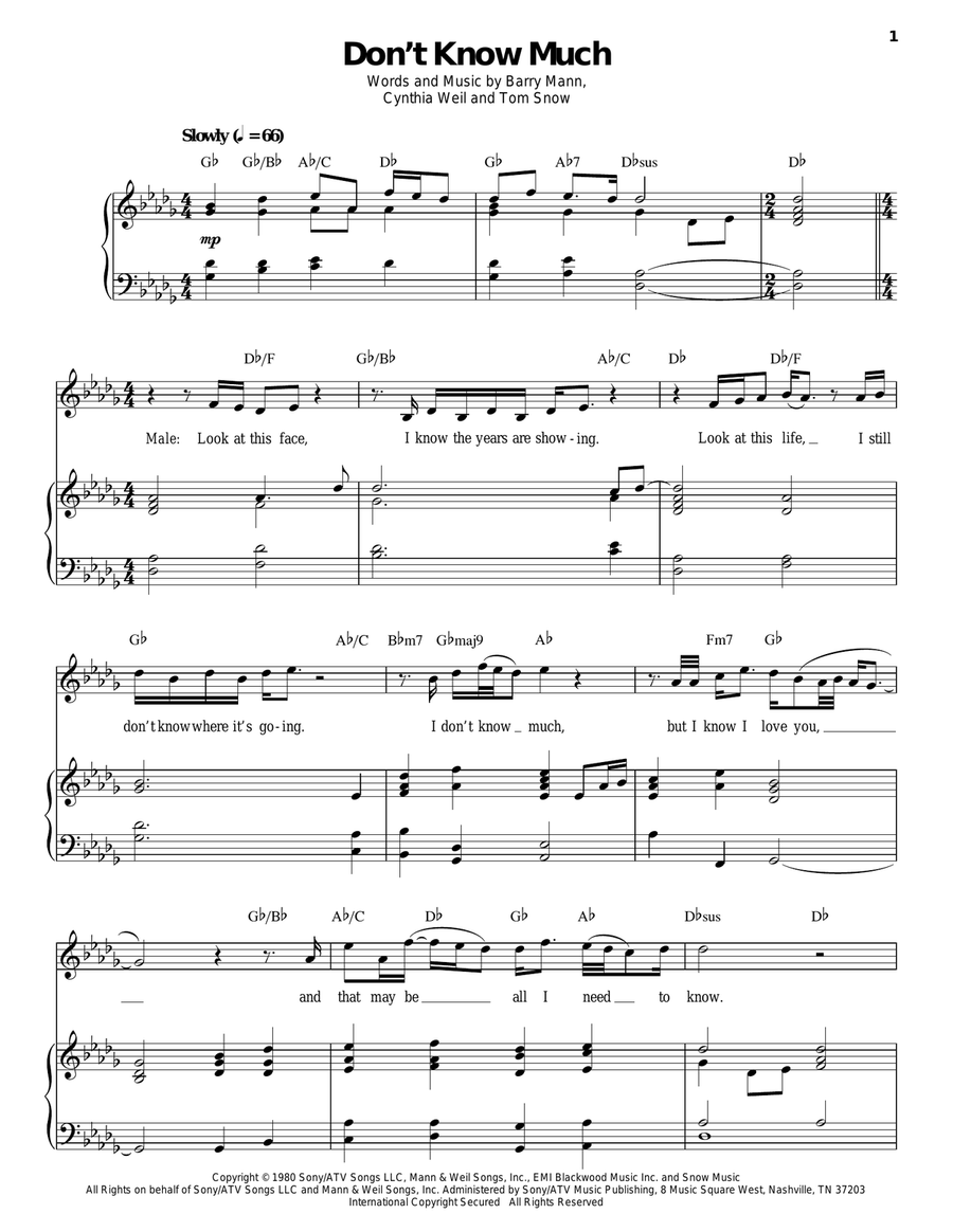 Don't Know Much Piano, Vocal scores gallery preview page 1