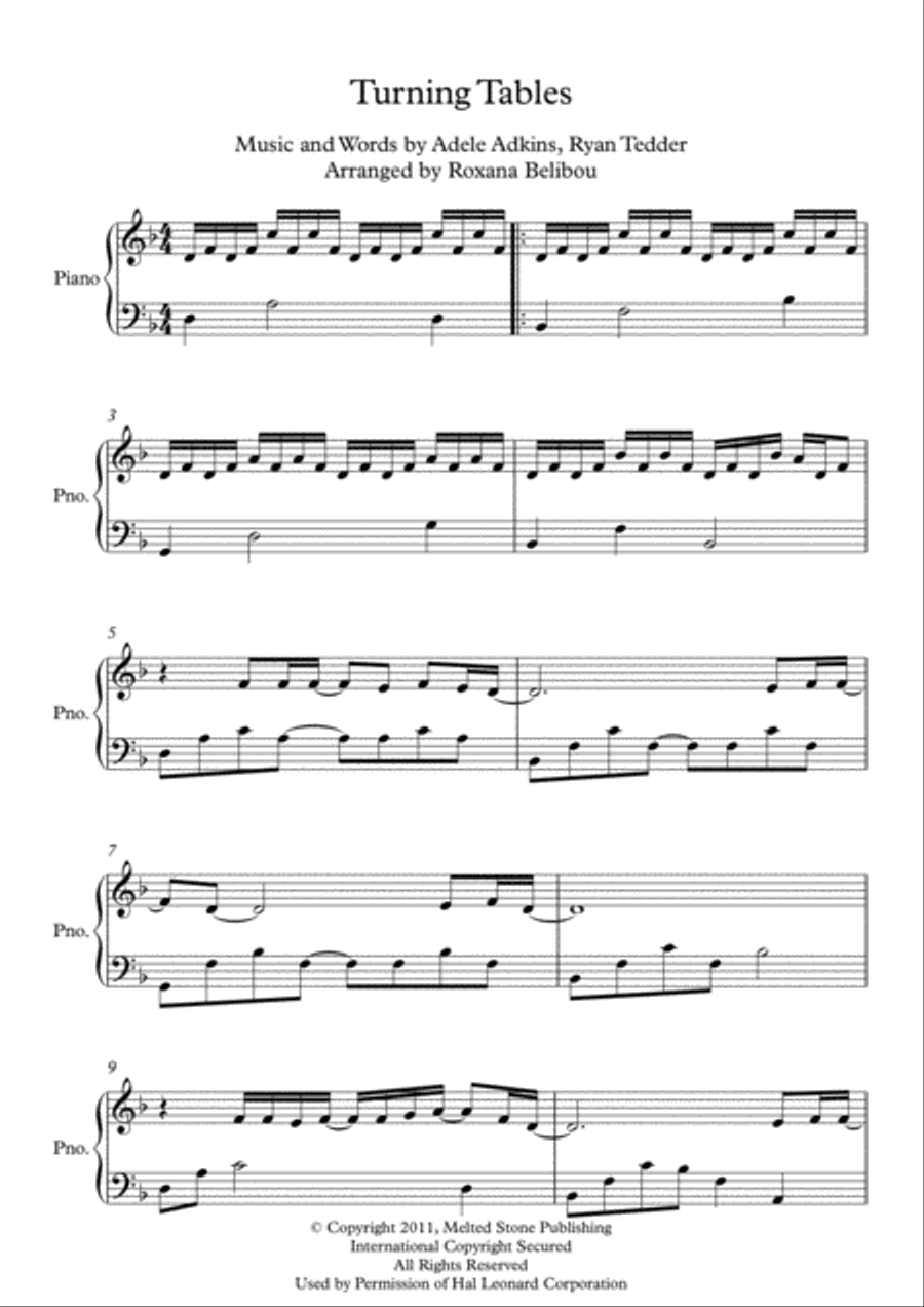 Turning Tables Piano Solo scores gallery preview page 1