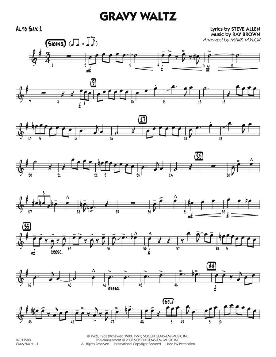 Gravy Waltz - Alto Sax 1 Jazz Ensemble scores gallery preview page 1