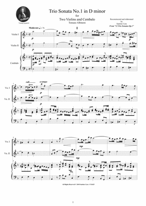 Book cover for Albinoni - Trio Sonata No.1 in D minor Op.1 for Two Violins and Cembalo or Piano