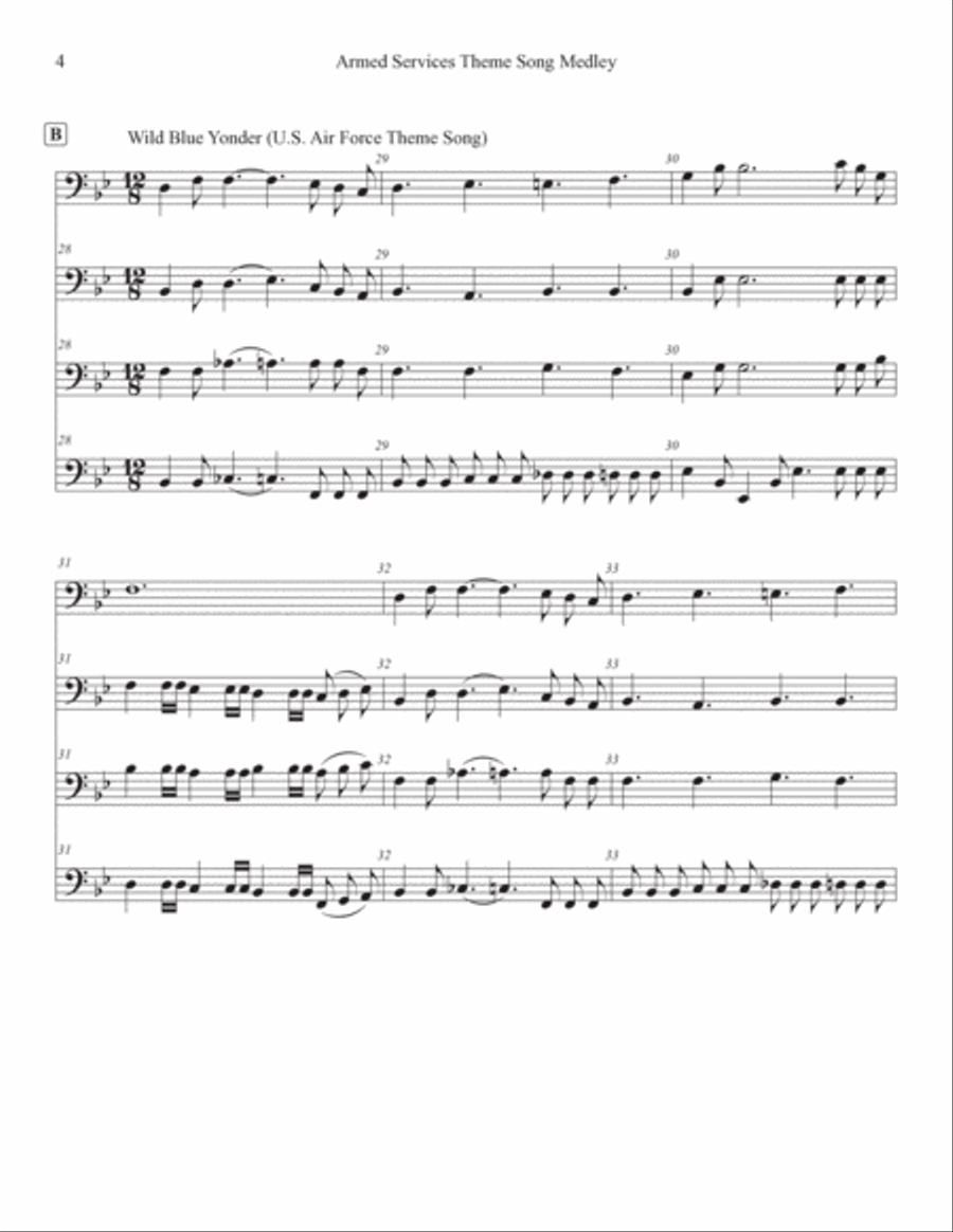 U.S. Armed Forces Theme Song Medley (Baritone or Trombone quartet) Baritone Horn TC scores gallery preview page 4