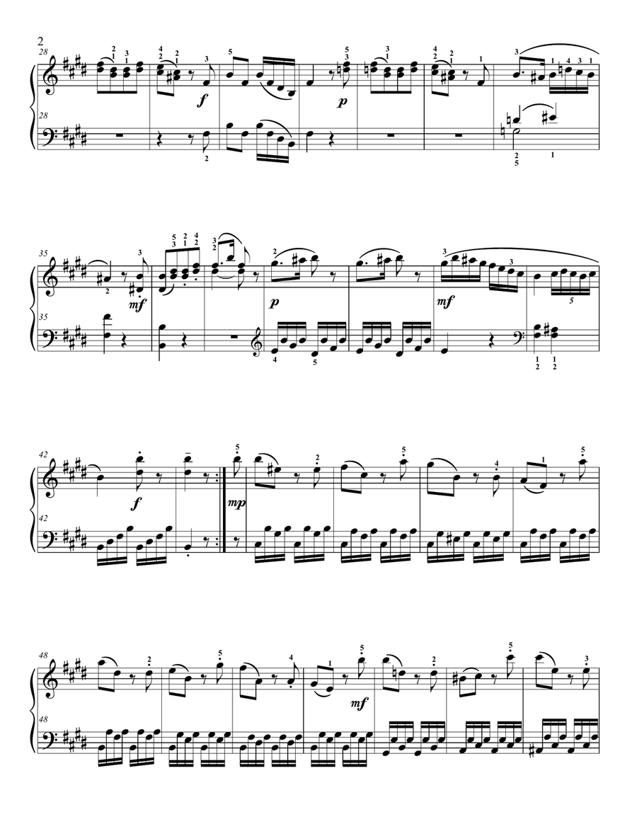 Haydn Sonata in E Major, Hob:13, Finale Easy Piano scores gallery preview page 2