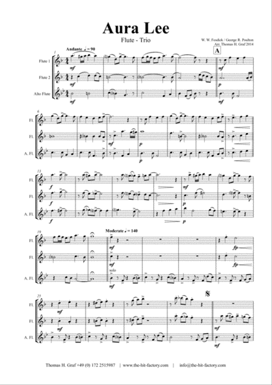 Aura Lee - Love me tender - Elvis - Flute Trio Flute Trio scores gallery preview page 1