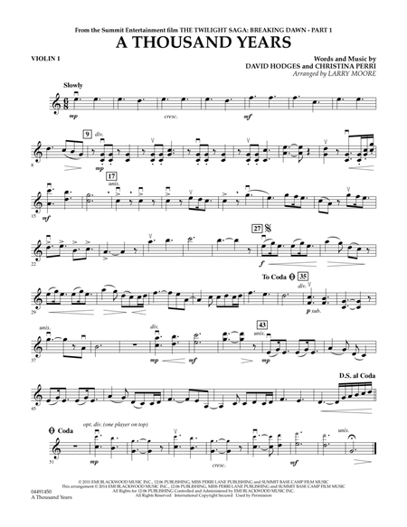 A Thousand Years - Violin 1 by Christina Perri Violin - Digital Sheet Music