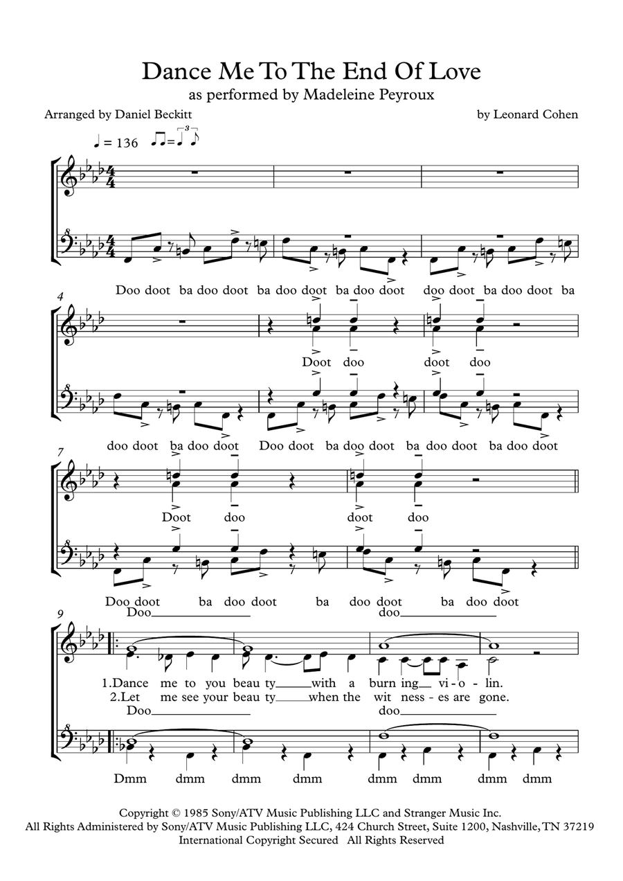 Dance Me To The End Of Love SSAA scores gallery preview page 1