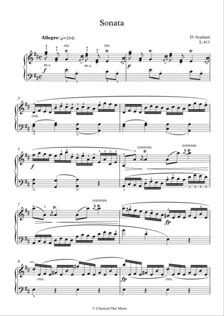 Scarlatti-Sonata in D-Major L.411 K.23(piano) Piano Solo scores gallery preview page 2