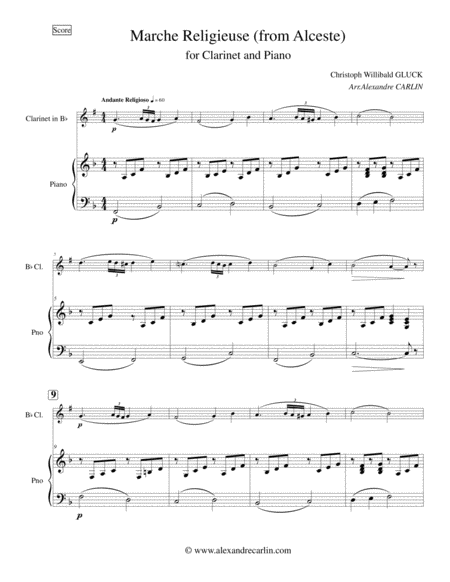 Marche Religieuse (from Alceste) by Gluck - Arranged for Clarinet and Piano image number null