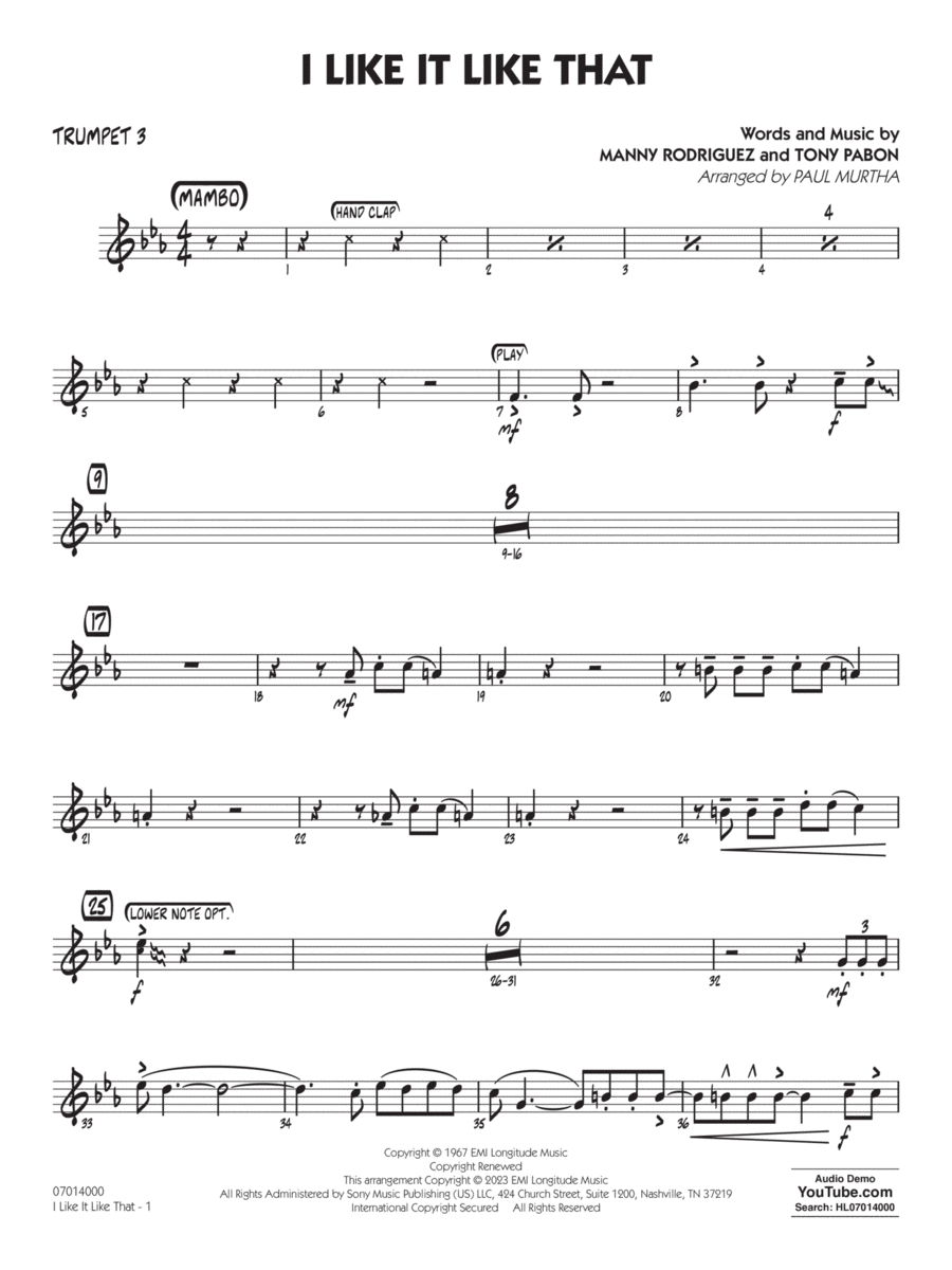 I Like It Like That (arr. Paul Murtha) - Trumpet 3