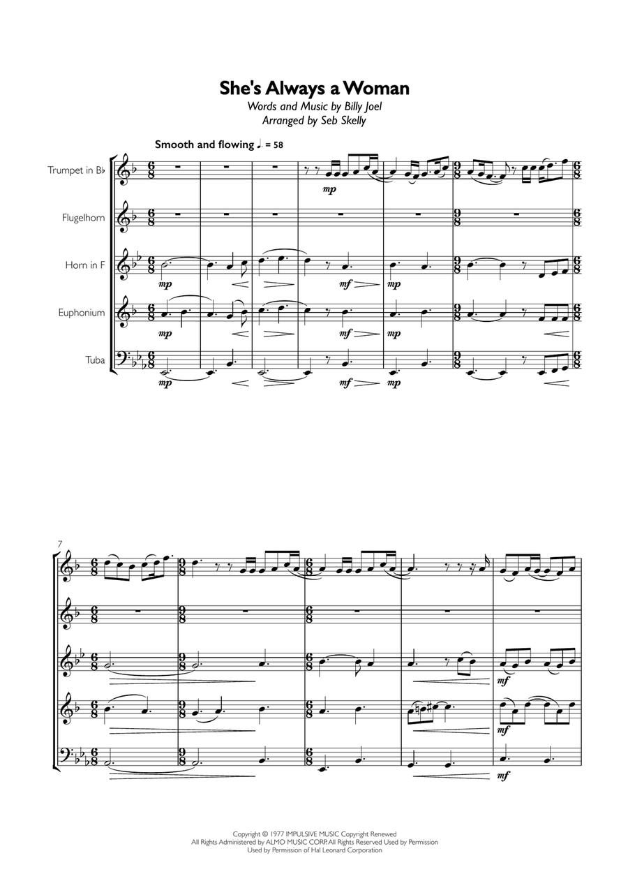 She's Always A Woman She's Always A Woman Brass Ensemble scores gallery preview page 1