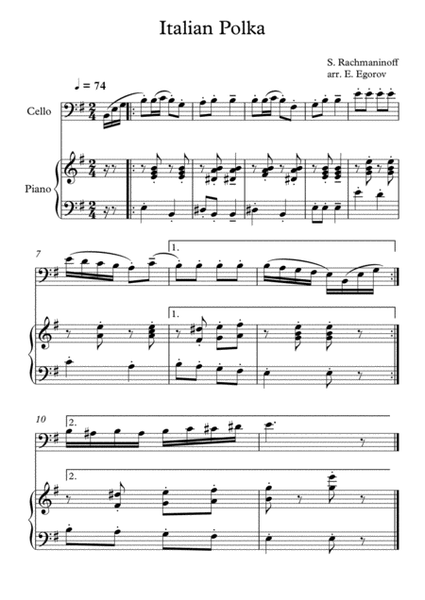 Italian Polka, Sergei Rachmaninoff, For Cello & Piano image number null