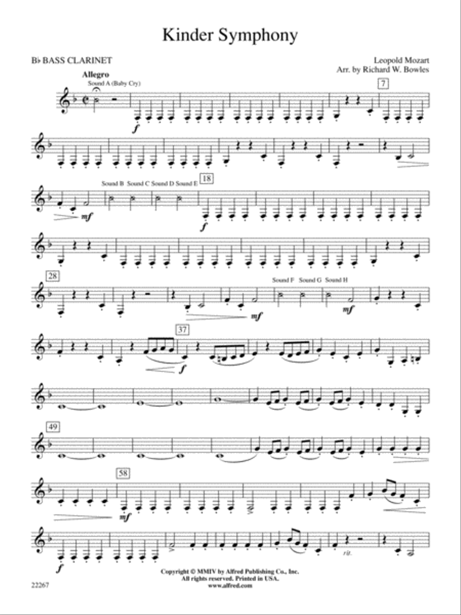Kinder Symphony: B-flat Bass Clarinet Concert Band scores gallery preview page 1