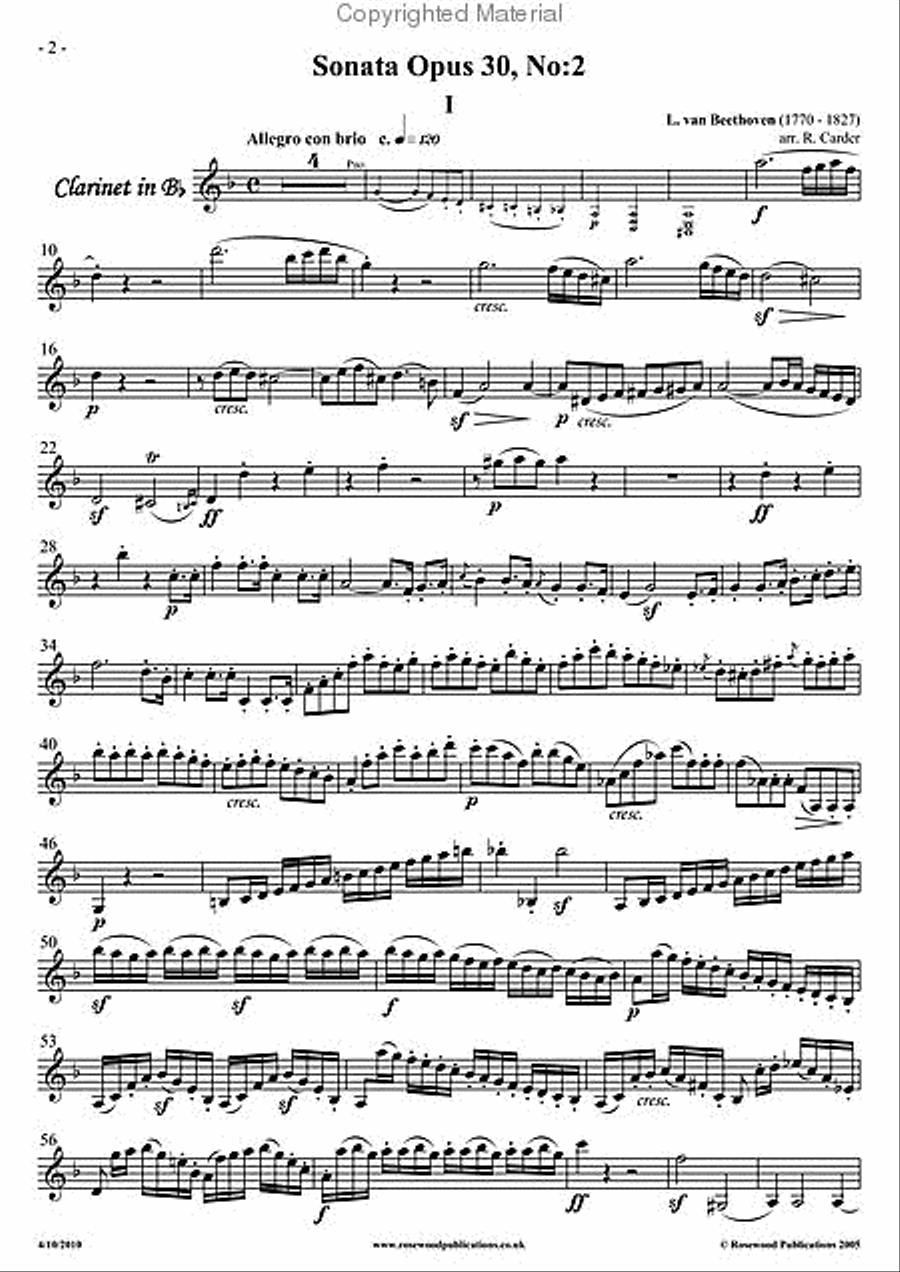 Sonata, Op. 30, No. 2 Clarinet Solo scores gallery preview page 3