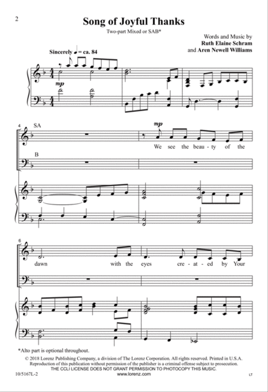 Song of Joyful Thanks 2-Part scores gallery preview page 2