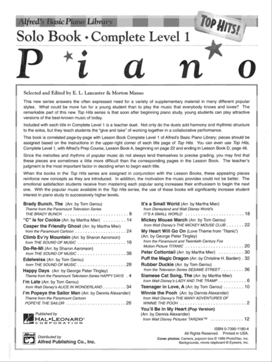 Alfred's Basic Piano Library Top Hits! Solo Book Complete