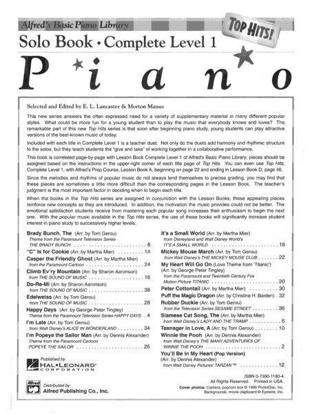 Alfred's Basic Piano Library Top Hits! Solo Book Complete