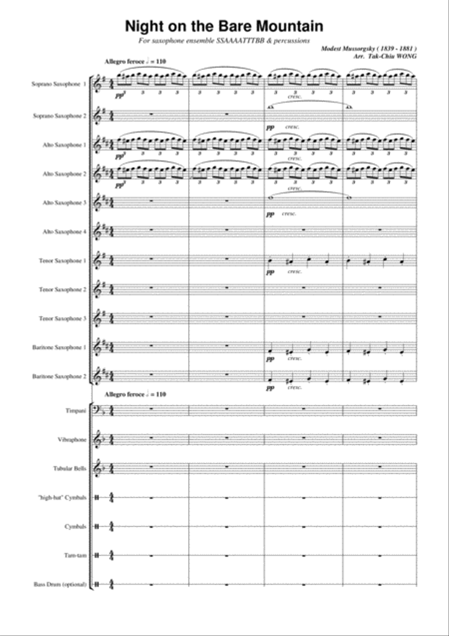 Night on the Bare Mountain arranged for Saxophone Ensemble Score and Parts