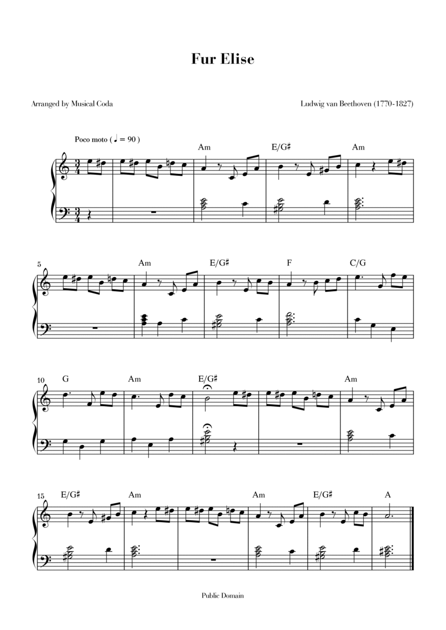 Fur Elise - Piano Easy Piano scores gallery preview page 1