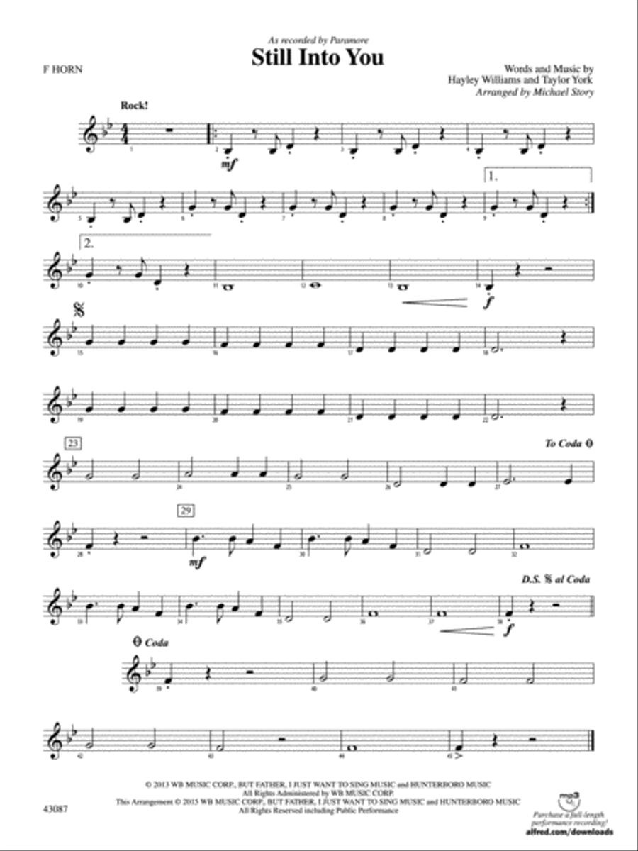 Still Into You: 1st F Horn Concert Band scores gallery preview page 1