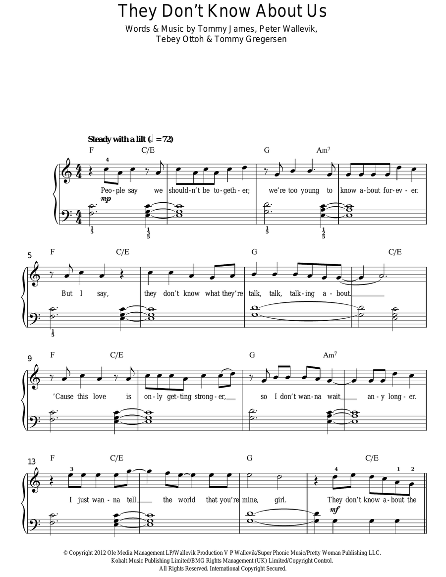 They Don't Know About Us Easy Piano scores gallery preview page 1
