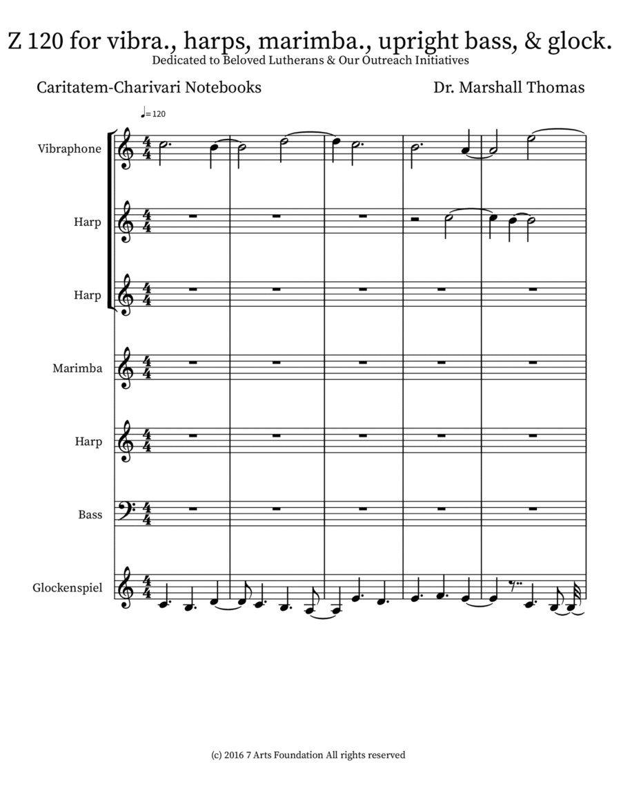 Z 120 for vibra., harps, marimba., upright bass, & glock. Double Bass scores gallery preview page 1