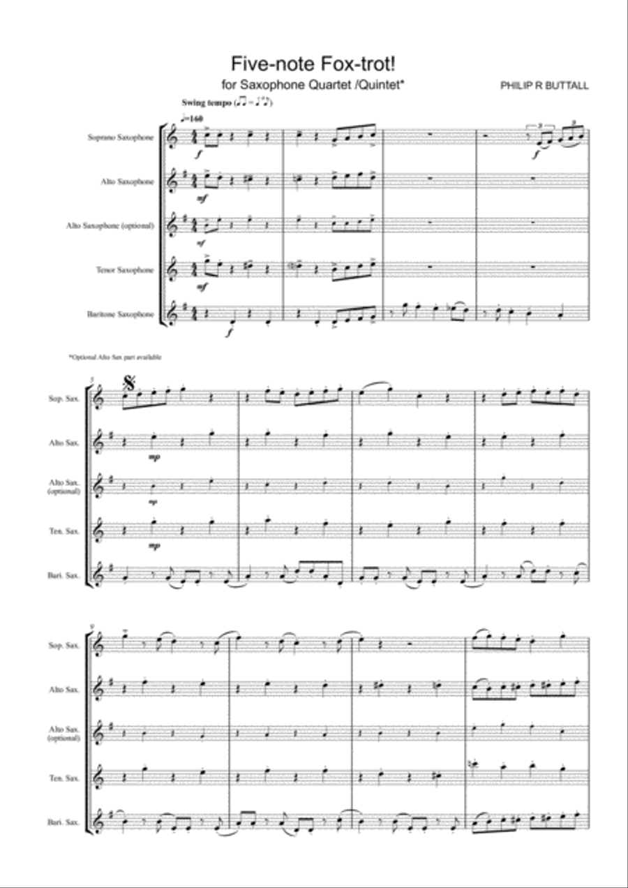 Five-note Fox-trot! (Saxophone Quartet / Quintet) - Score Saxophone Quartet scores gallery preview page 2