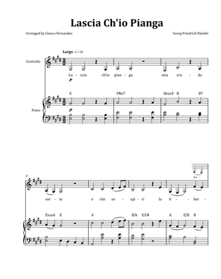 Lascia Ch'io Pianga by Händel - Contralto & Piano in E Major with Chord Notation