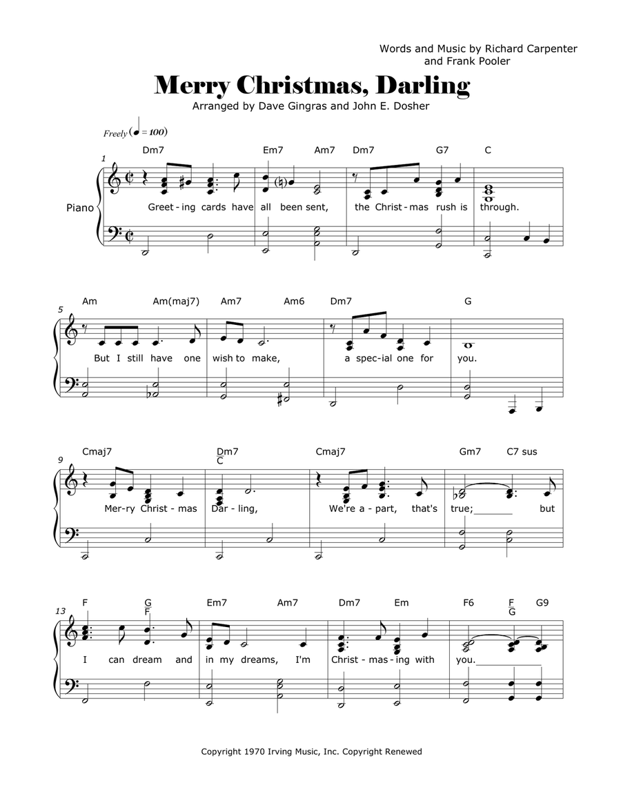 Merry Christmas, Darling Piano, Vocal scores gallery preview page 1