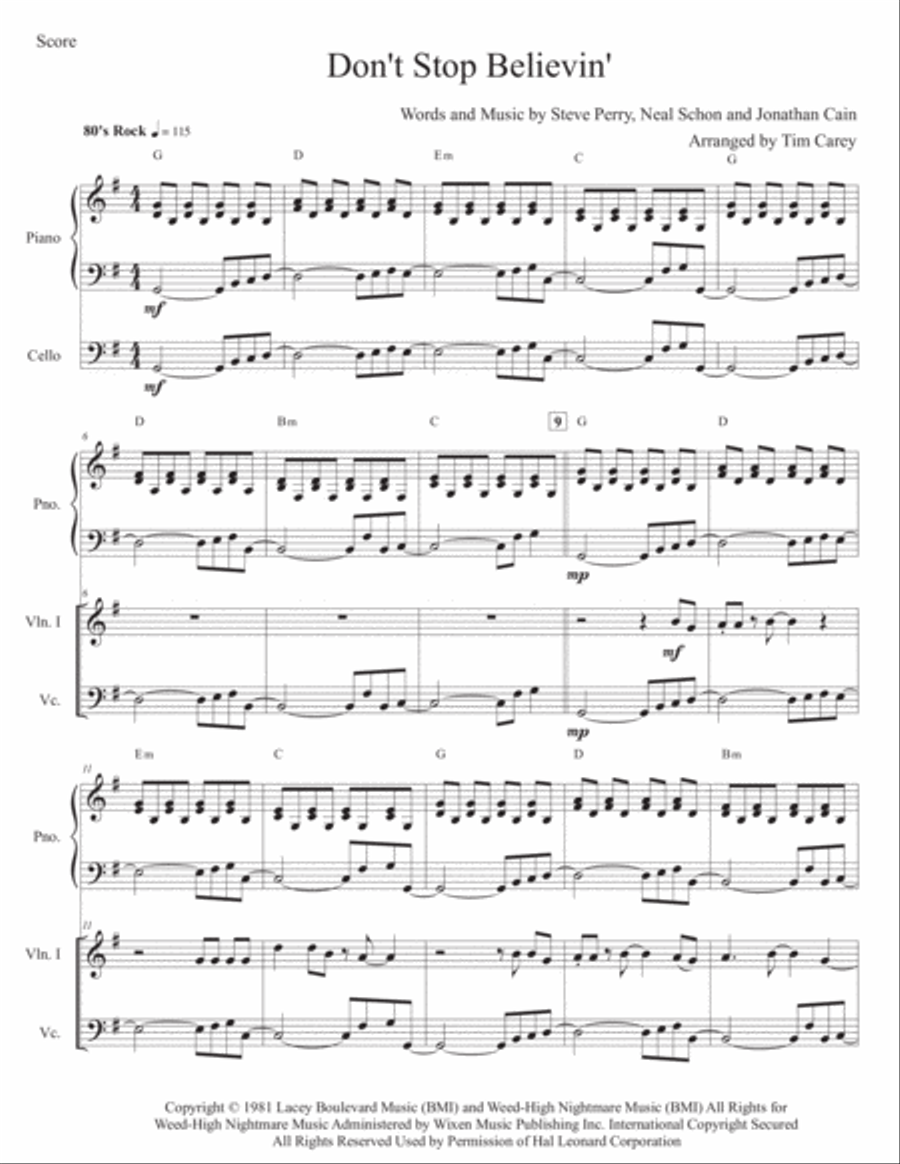Don't Stop Believin' Piano Quintet scores gallery preview page 1