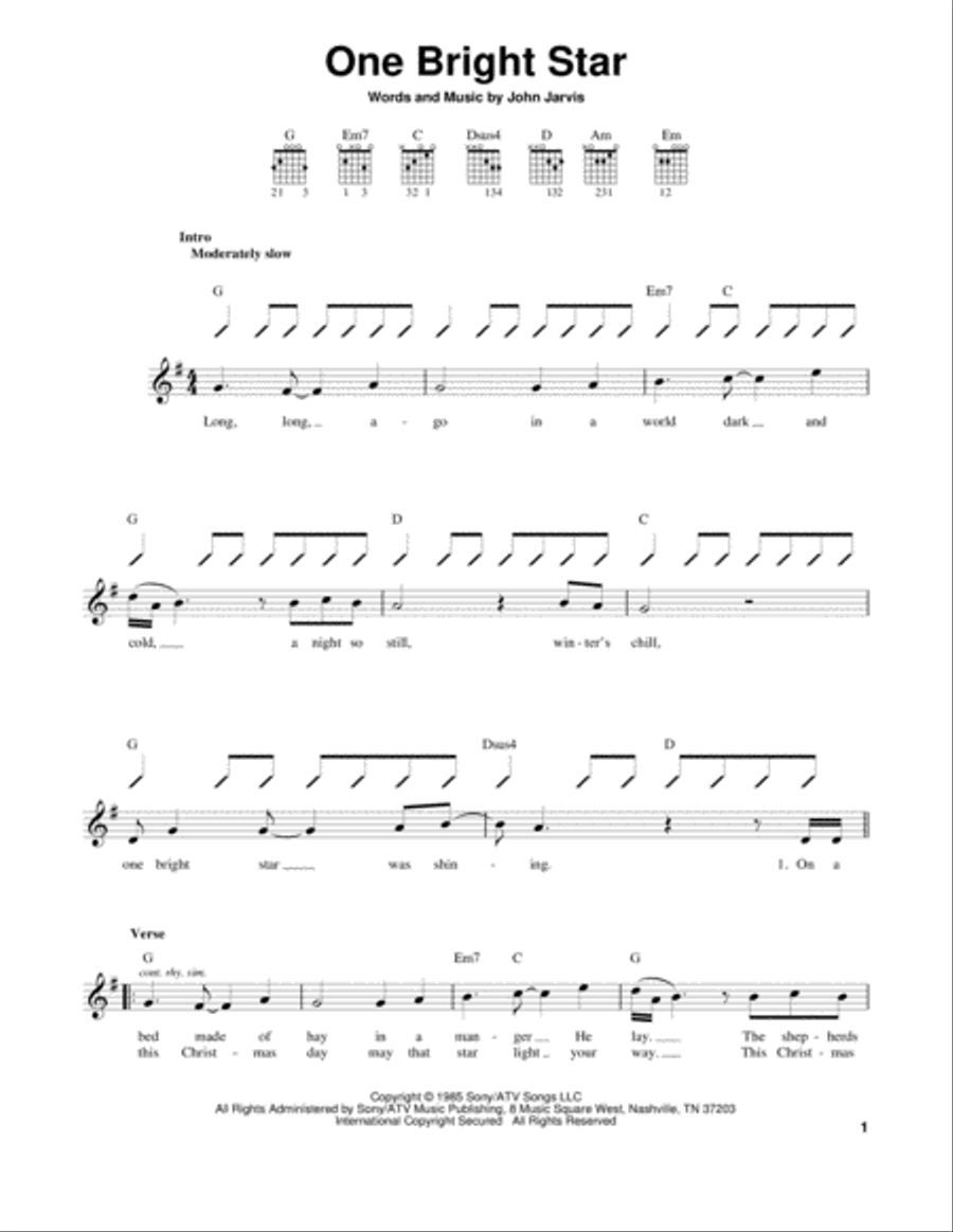One Bright Star Easy Guitar scores gallery preview page 1