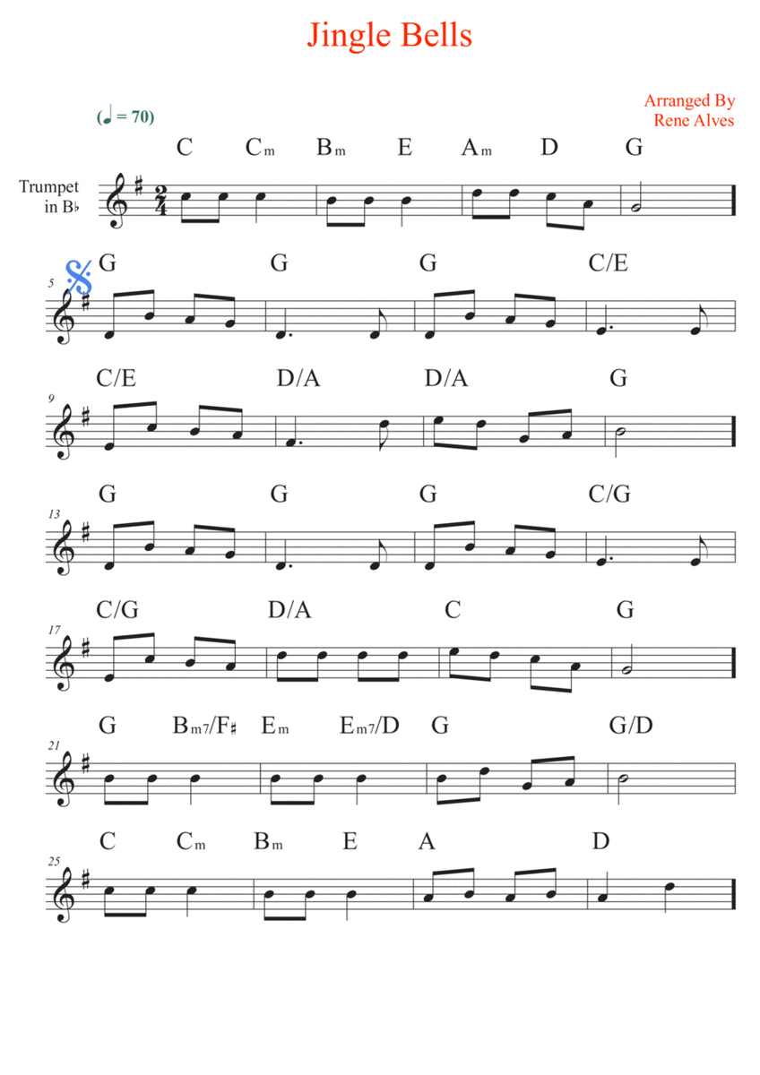 jingle bells, cipher christmas music and melody for trumpet in Bb image number null