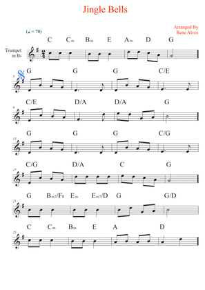 jingle bells, cipher christmas music and melody for trumpet in Bb