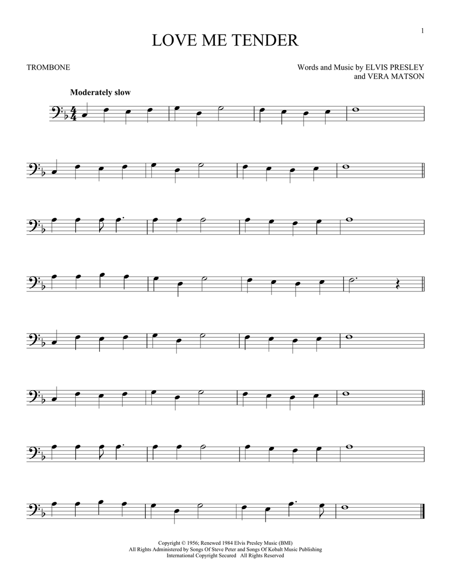 Love Me Tender Love Me Tender Trombone Solo scores gallery preview page 1