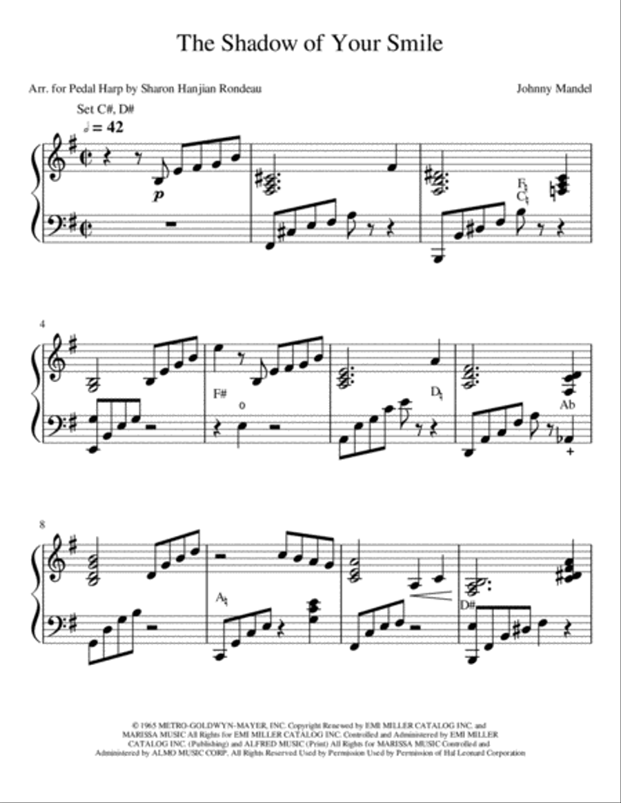 The Shadow Of Your Smile Harp scores gallery preview page 1
