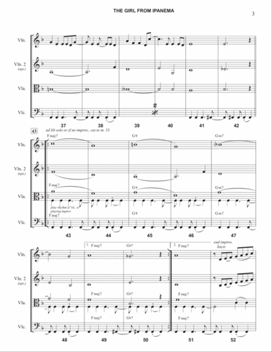 The Girl From Ipanema (Garota De Ipanema) String Quartet scores gallery preview page 3