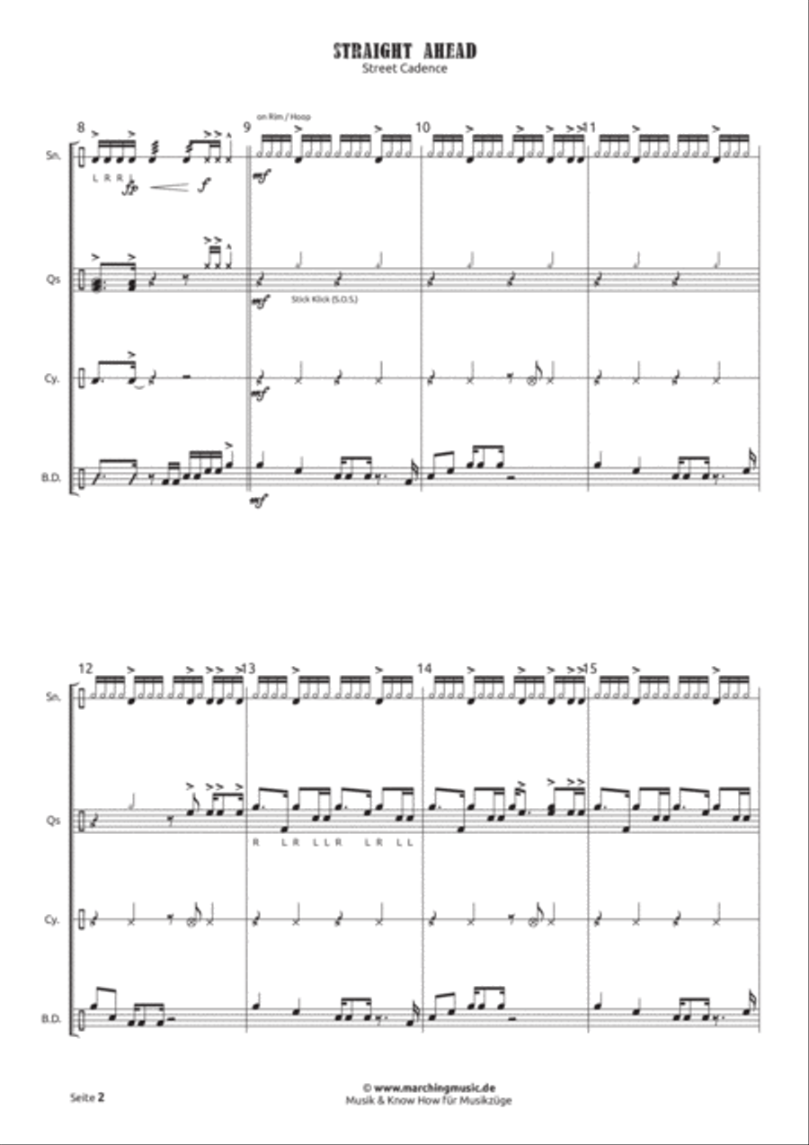 STRAIGHT AHEAD (Drumline Cadence) Marching Band scores gallery preview page 3