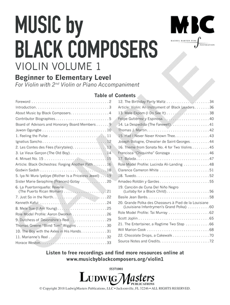 Music of Black Composers for Violin and Piano or Second Violin