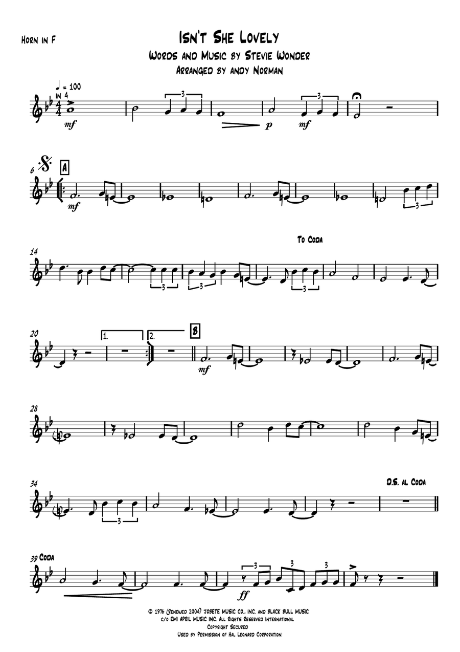 Isn't She Lovely Brass Ensemble scores gallery preview page 3