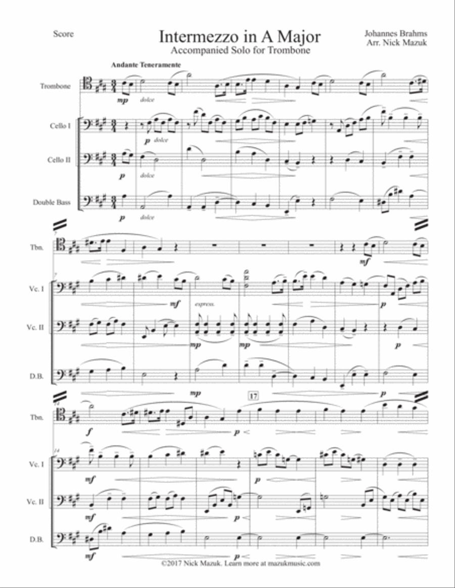Intermezzo in A Major (Accompanied Trombone Solo) Small Ensemble scores gallery preview page 3
