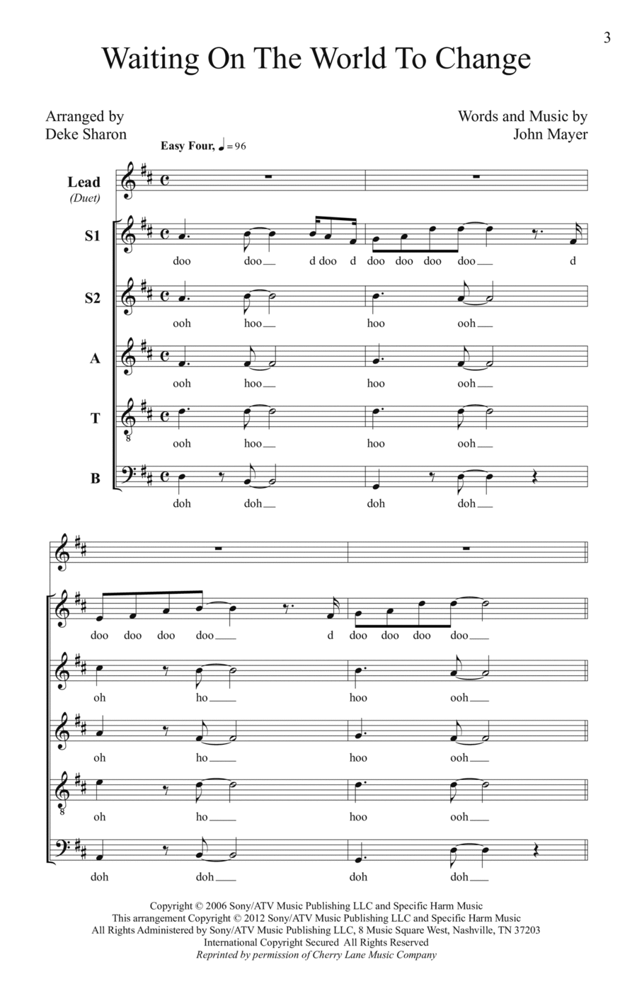 Waiting On The World To Change 4-Part scores gallery preview page 1