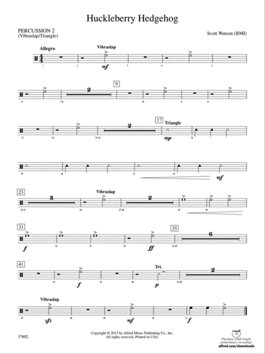 Huckleberry Hedgehog: 2nd Percussion Concert Band scores gallery preview page 1