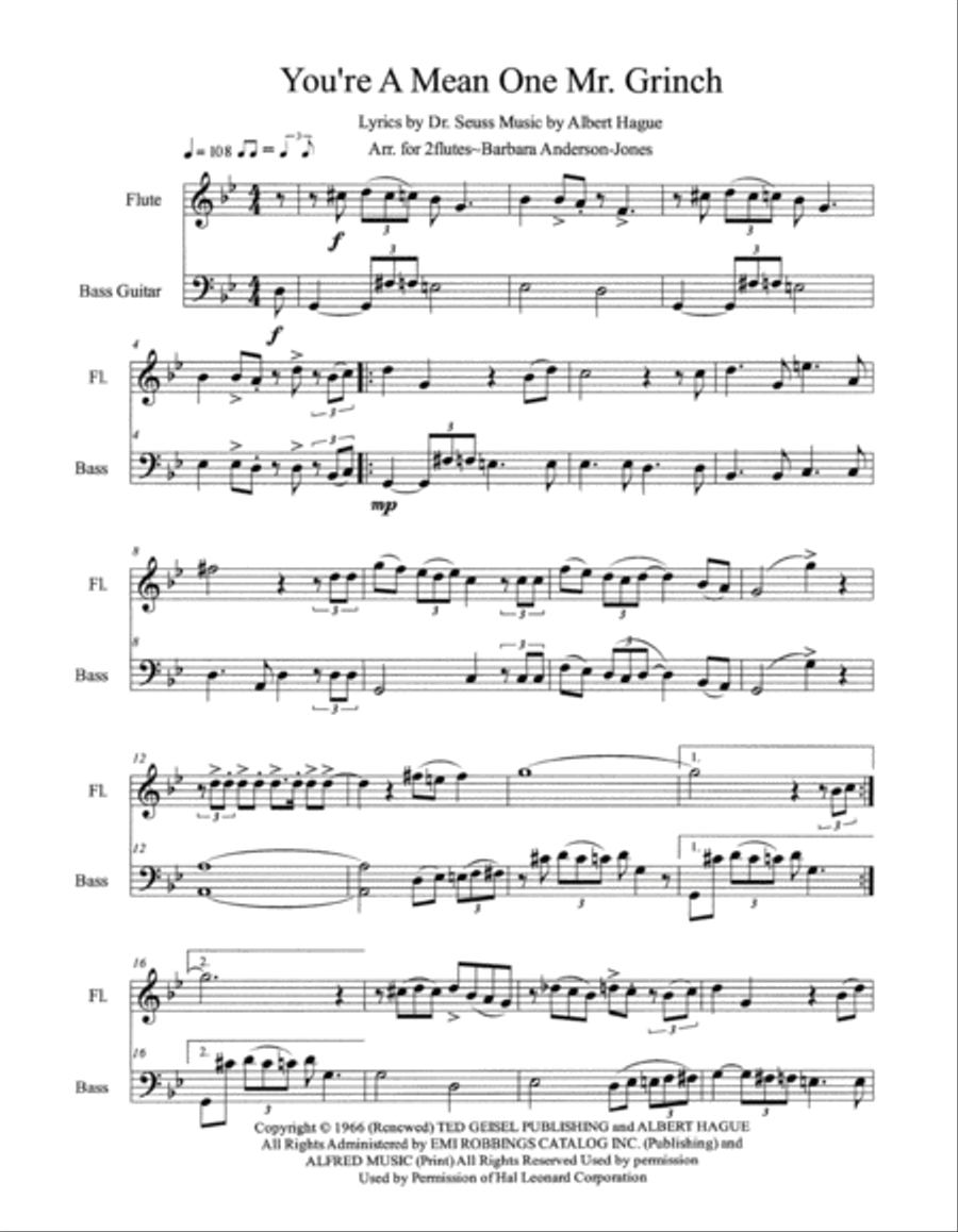 You're A Mean One, Mr. Grinch Flute scores gallery preview page 2