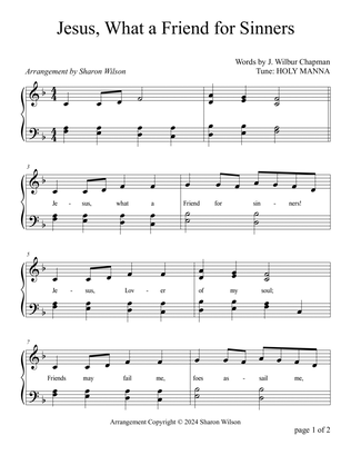 Book cover for Jesus, What a Friend for Sinners (Two Octave, Early-Intermediate Piano Solo)