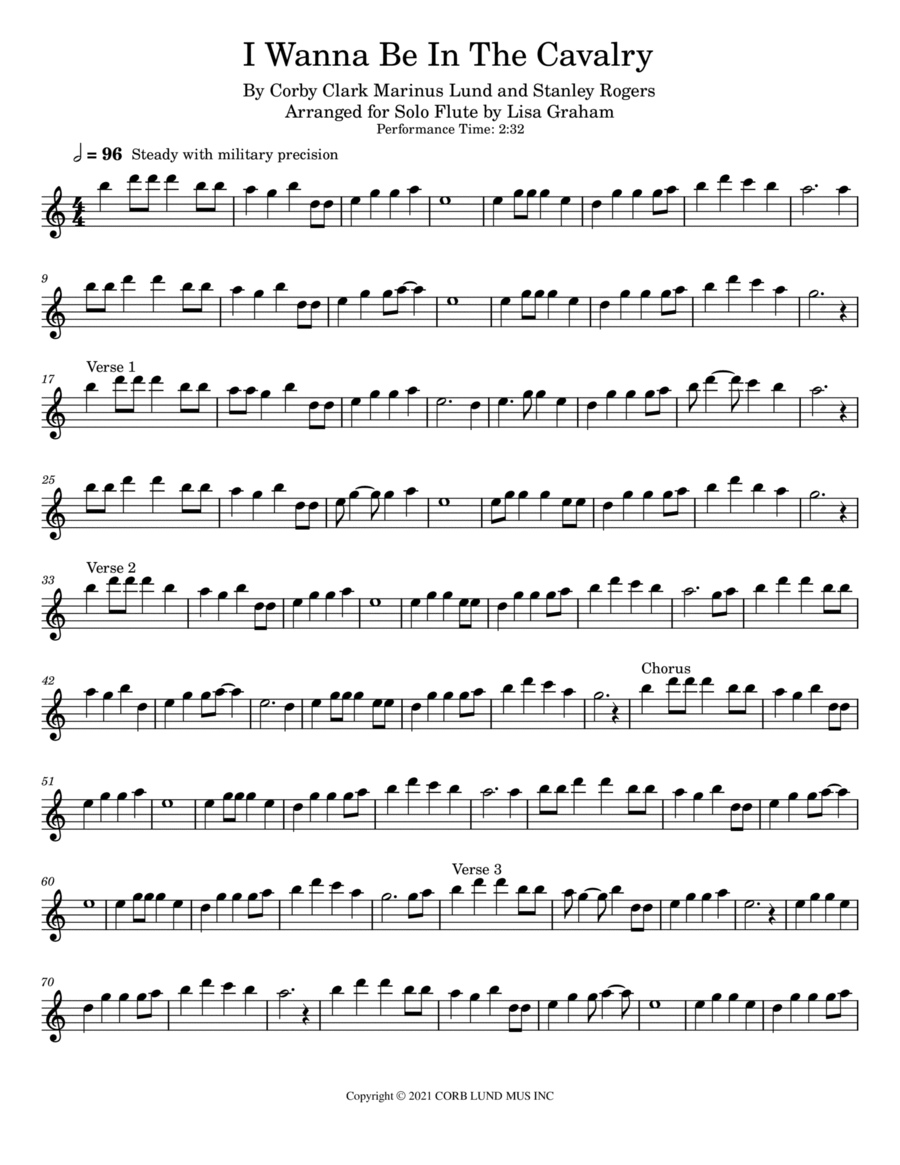 I Wanna Be In The Cavalry Flute Solo scores gallery preview page 1