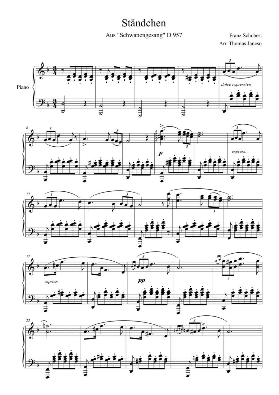 Schubert Serenade D 957 Schubert Serenade D 957 Piano Solo scores gallery preview page 1