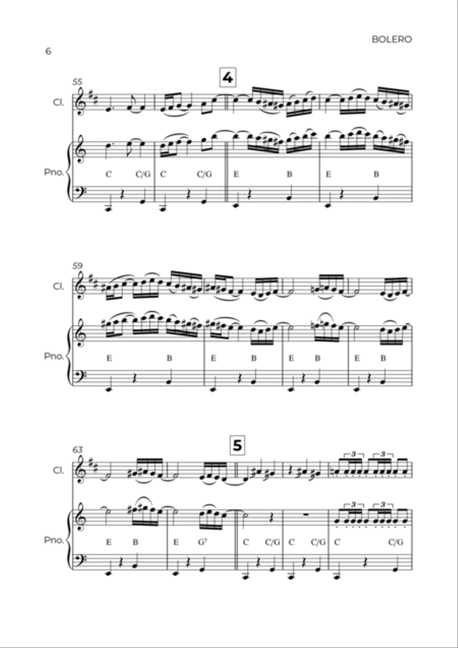 BOLERO - RAVEL - CLARINET & PIANO Clarinet Solo scores gallery preview page 6